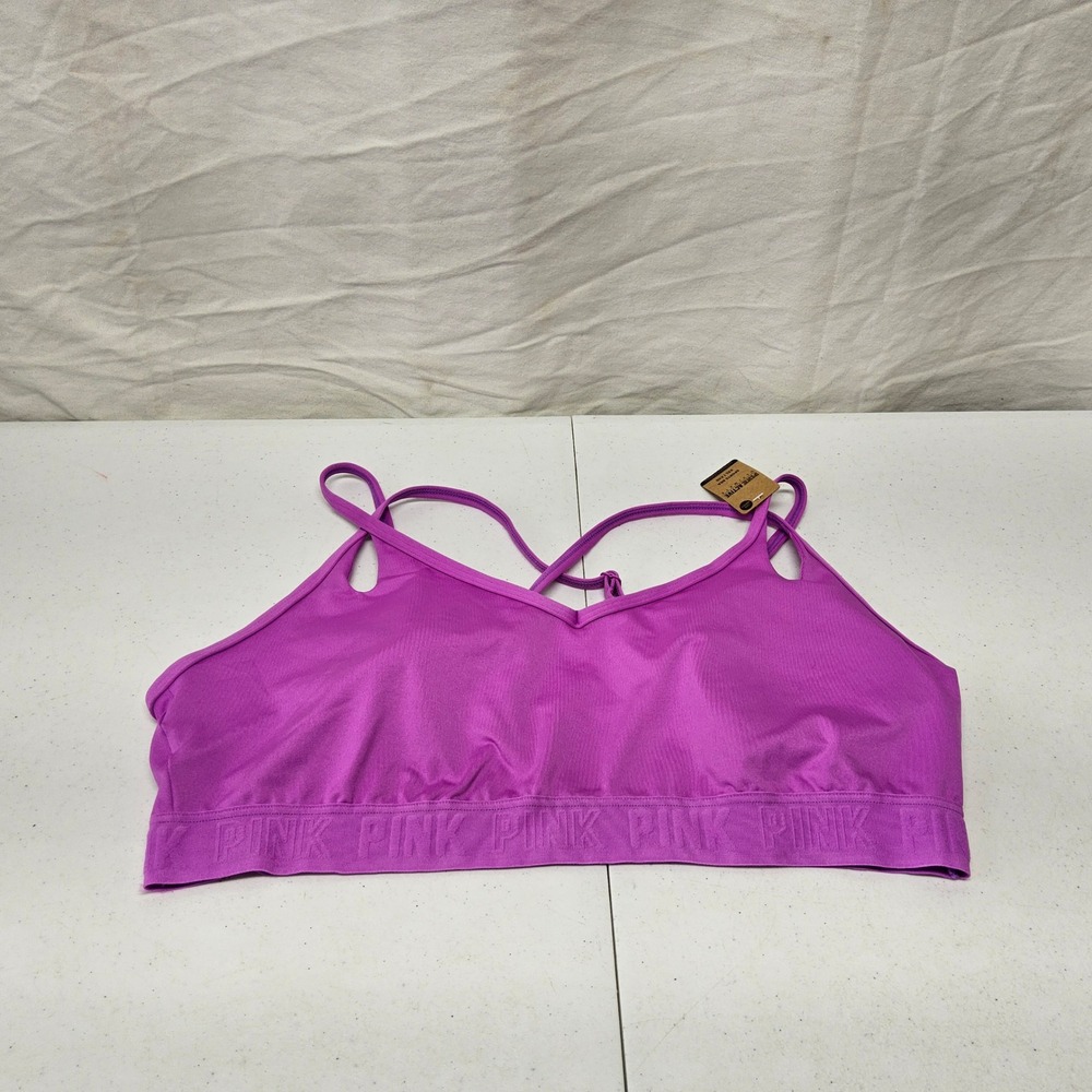 PINK Sports Bra Women XXL Purple Ultimate Lightly Lined Strappy Low Impact